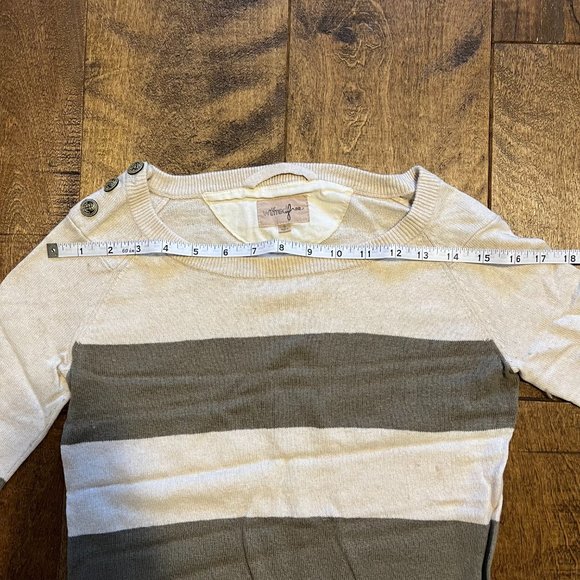 Wilfred Free Cotton Wool Sweater w/ Olive Green Stripes & Shoulder Buttons - Picture 7 of 13